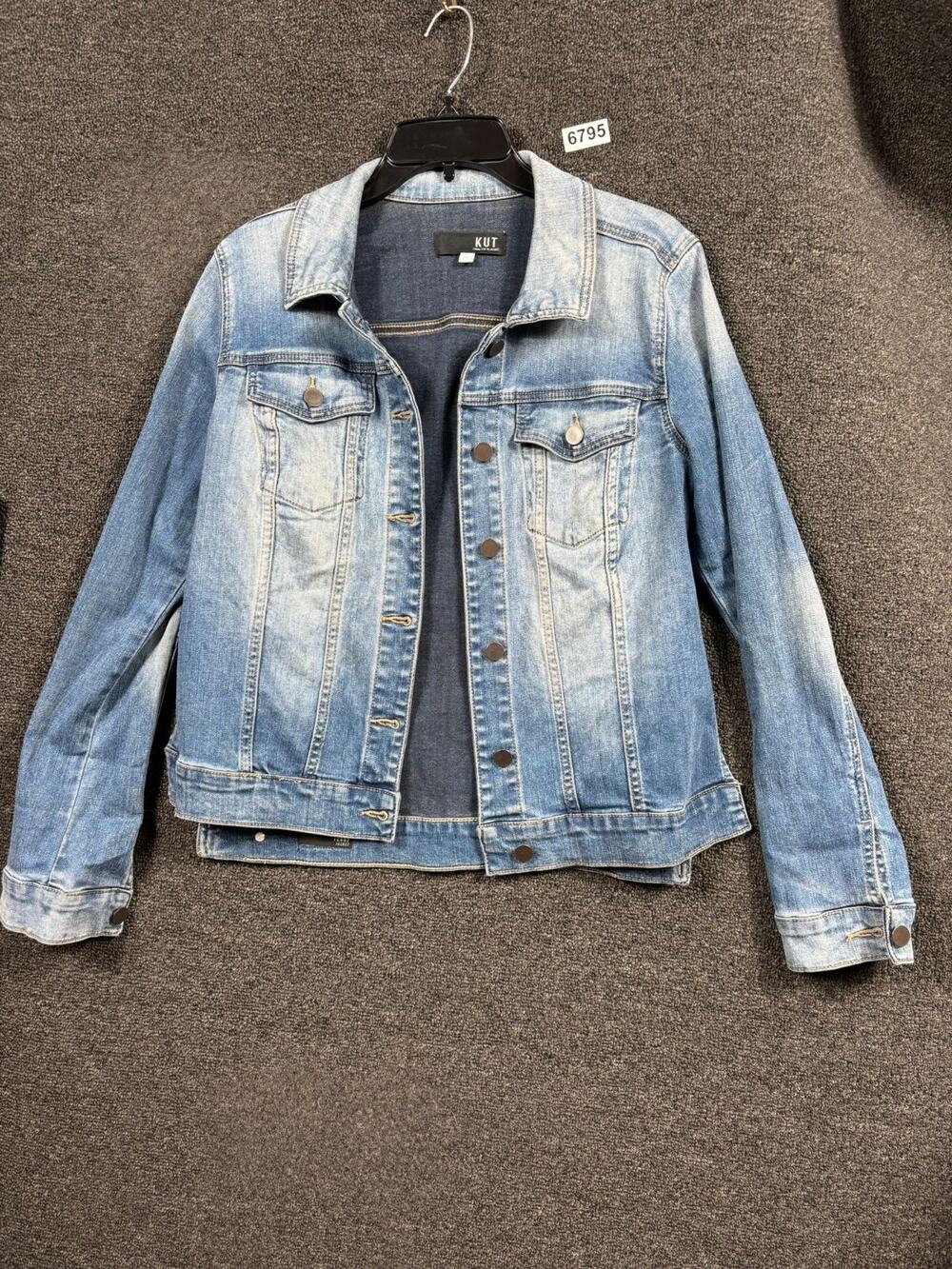Kut From the Kloth Trucker Jean Terry Jacket Womens Sz M Blue Faded Distressed